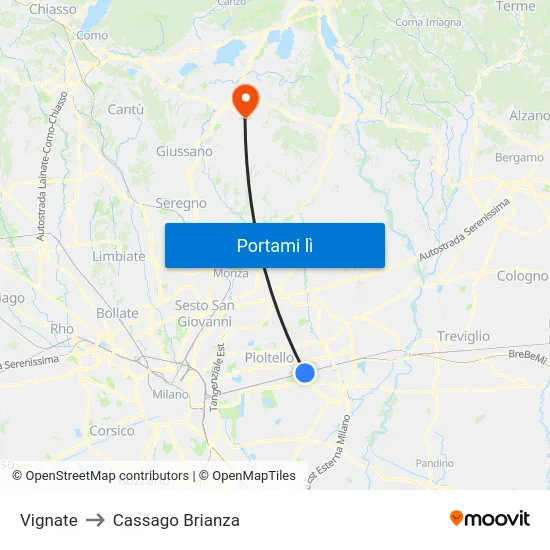 Vignate to Cassago Brianza map