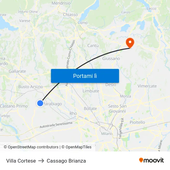 Villa Cortese to Cassago Brianza map
