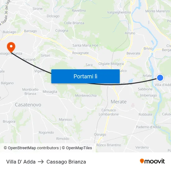 Villa D' Adda to Cassago Brianza map
