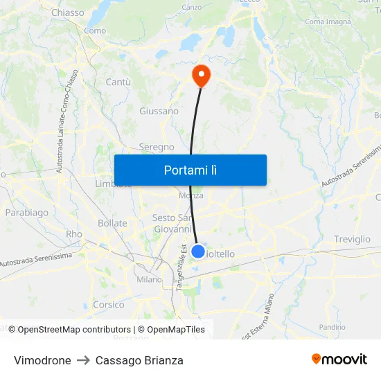 Vimodrone to Cassago Brianza map