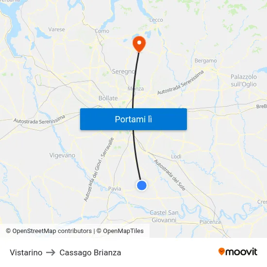 Vistarino to Cassago Brianza map
