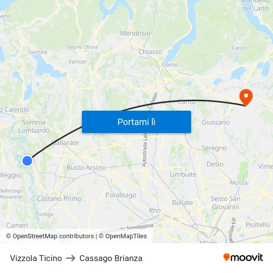 Vizzola Ticino to Cassago Brianza map