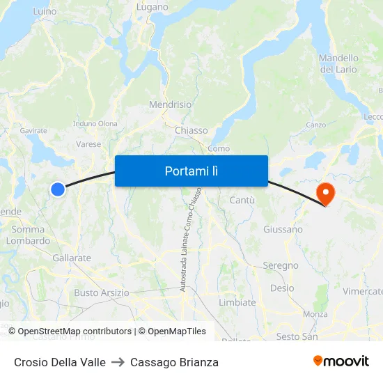 Crosio Della Valle to Cassago Brianza map