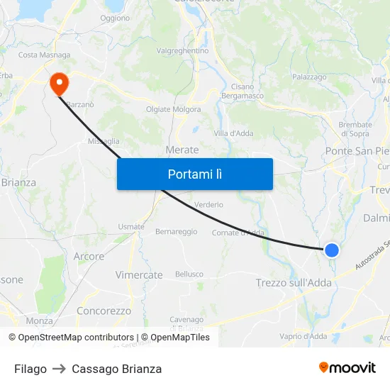 Filago to Cassago Brianza map