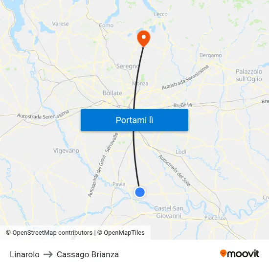 Linarolo to Cassago Brianza map