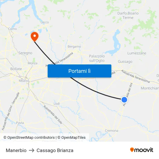 Manerbio to Cassago Brianza map