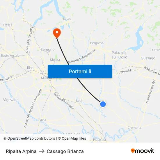 Ripalta Arpina to Cassago Brianza map