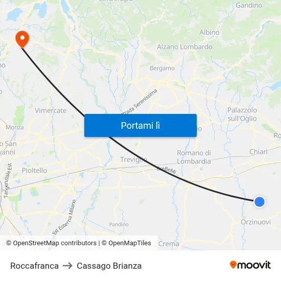 Roccafranca to Cassago Brianza map