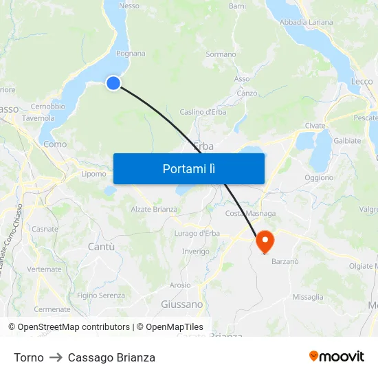 Torno to Cassago Brianza map
