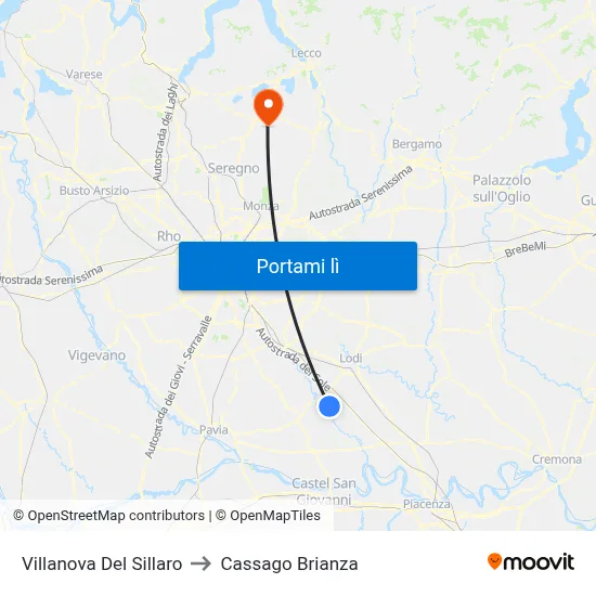 Villanova Del Sillaro to Cassago Brianza map