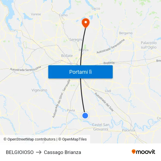 BELGIOIOSO to Cassago Brianza map