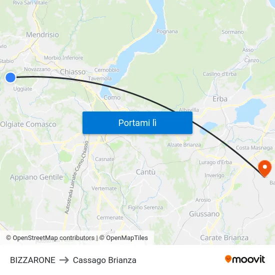 BIZZARONE to Cassago Brianza map
