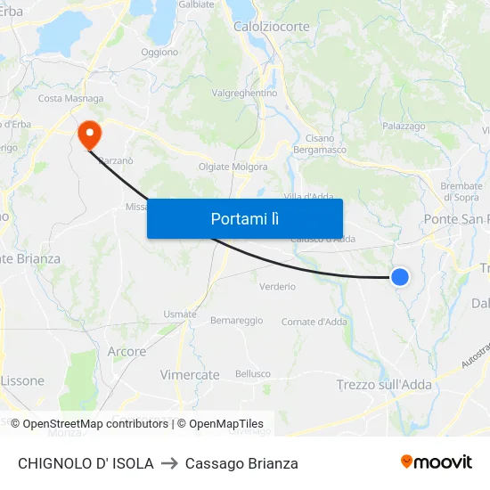 CHIGNOLO D' ISOLA to Cassago Brianza map