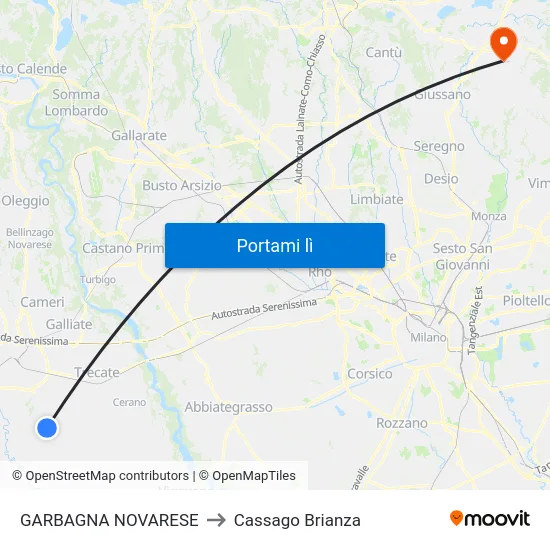 GARBAGNA NOVARESE to Cassago Brianza map