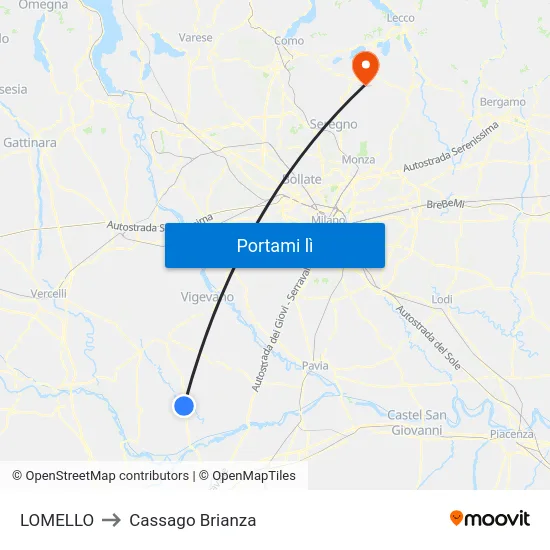 LOMELLO to Cassago Brianza map
