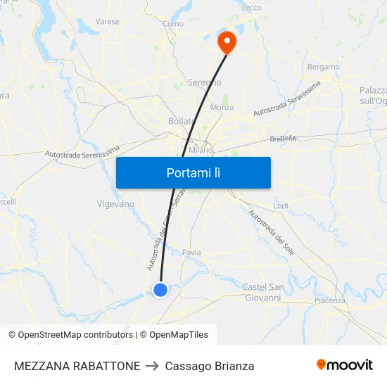 MEZZANA RABATTONE to Cassago Brianza map