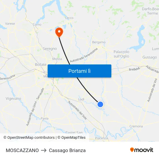 MOSCAZZANO to Cassago Brianza map