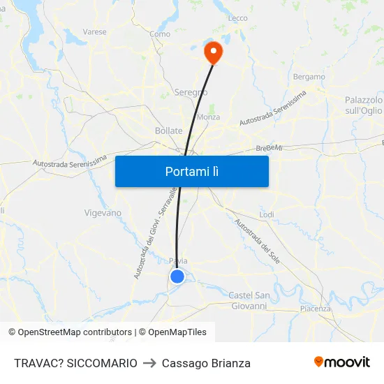 TRAVAC? SICCOMARIO to Cassago Brianza map