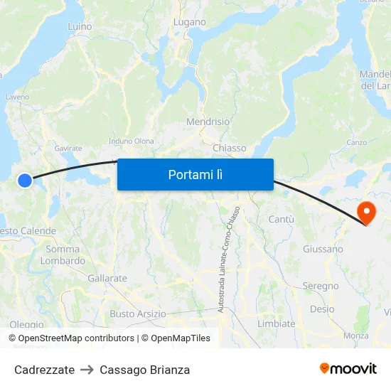 Cadrezzate to Cassago Brianza map