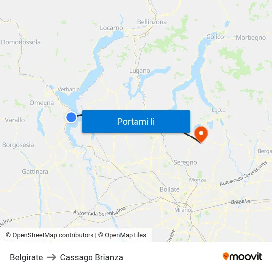 Belgirate to Cassago Brianza map