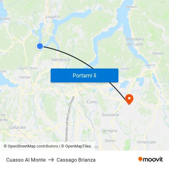 Cuasso Al Monte to Cassago Brianza map