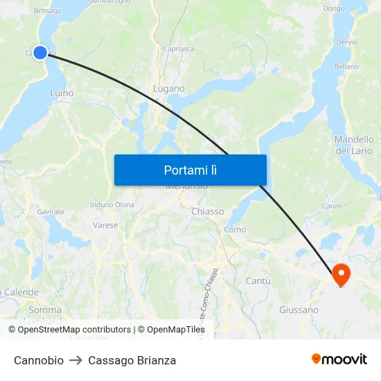 Cannobio to Cassago Brianza map