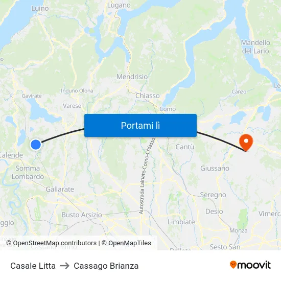 Casale Litta to Cassago Brianza map