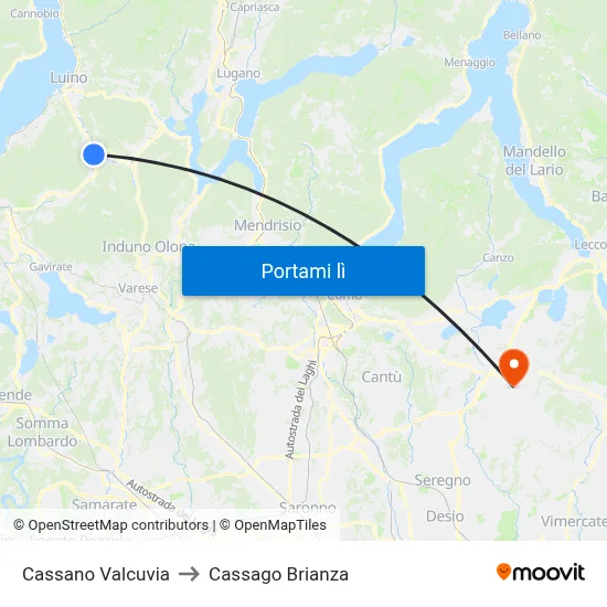 Cassano Valcuvia to Cassago Brianza map