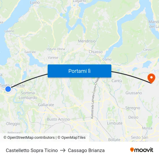 Castelletto Sopra Ticino to Cassago Brianza map