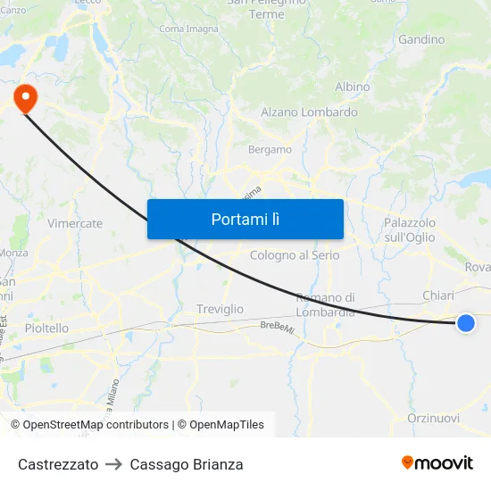 Castrezzato to Cassago Brianza map