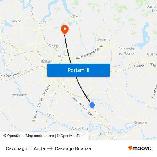 Cavenago D' Adda to Cassago Brianza map