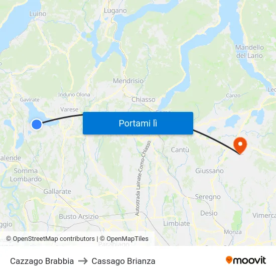 Cazzago Brabbia to Cassago Brianza map