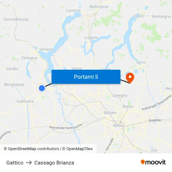 Gattico to Cassago Brianza map