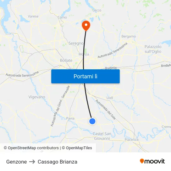 Genzone to Cassago Brianza map