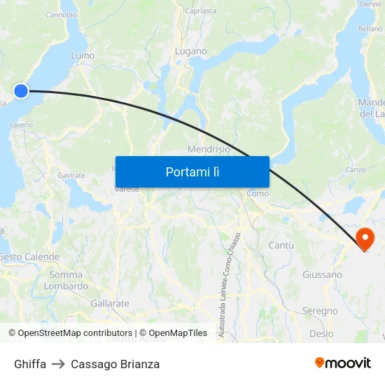 Ghiffa to Cassago Brianza map