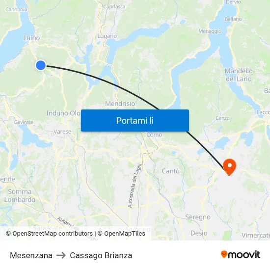 Mesenzana to Cassago Brianza map