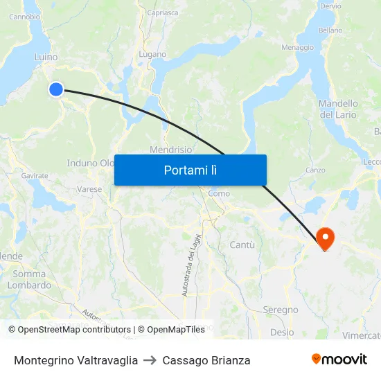 Montegrino Valtravaglia to Cassago Brianza map