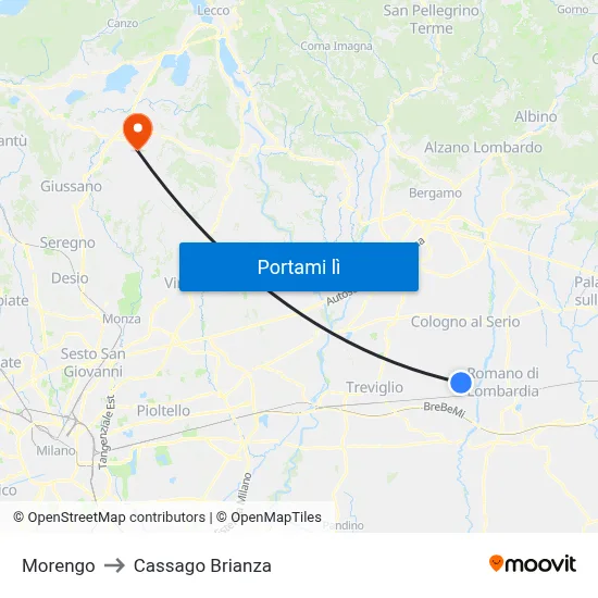 Morengo to Cassago Brianza map