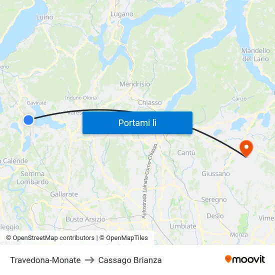 Travedona-Monate to Cassago Brianza map