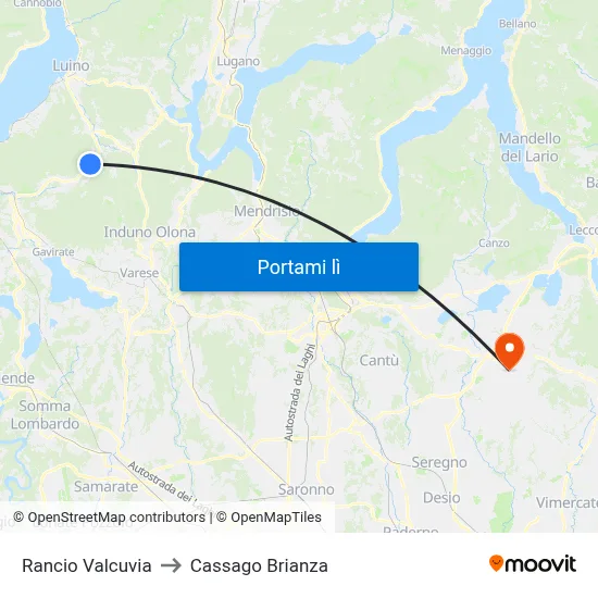 Rancio Valcuvia to Cassago Brianza map