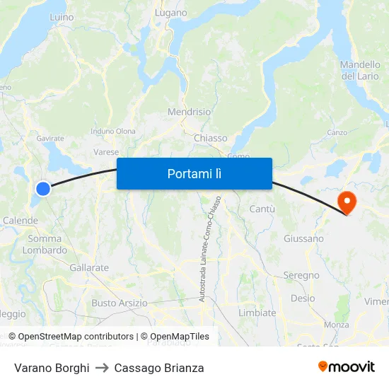 Varano Borghi to Cassago Brianza map