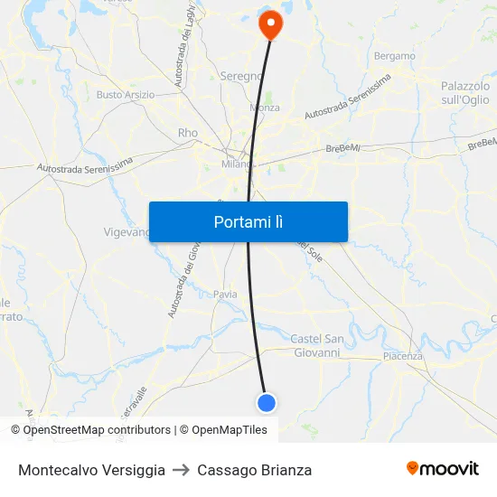 Montecalvo Versiggia to Cassago Brianza map