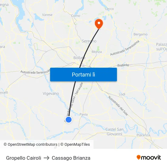Gropello Cairoli to Cassago Brianza map