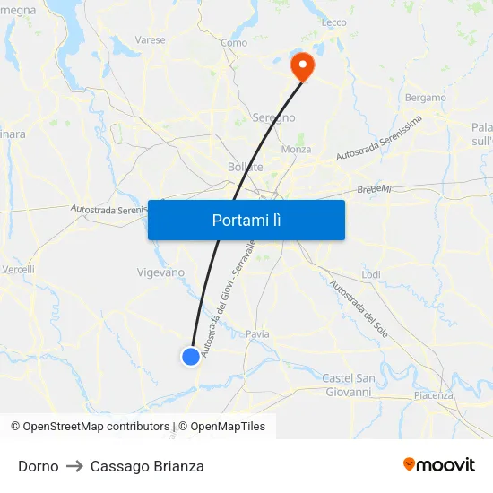 Dorno to Cassago Brianza map