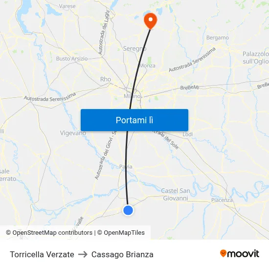 Torricella Verzate to Cassago Brianza map