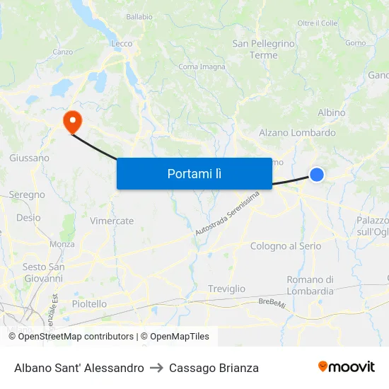 Albano Sant' Alessandro to Cassago Brianza map