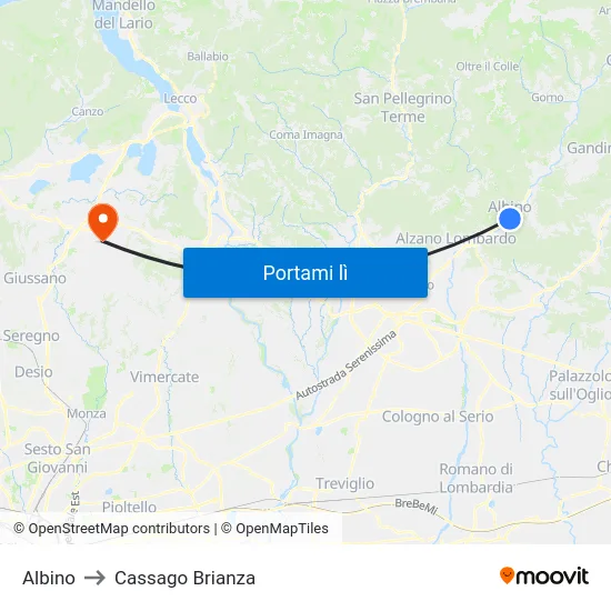 Albino to Cassago Brianza map