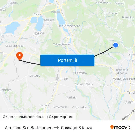 Almenno San Bartolomeo to Cassago Brianza map