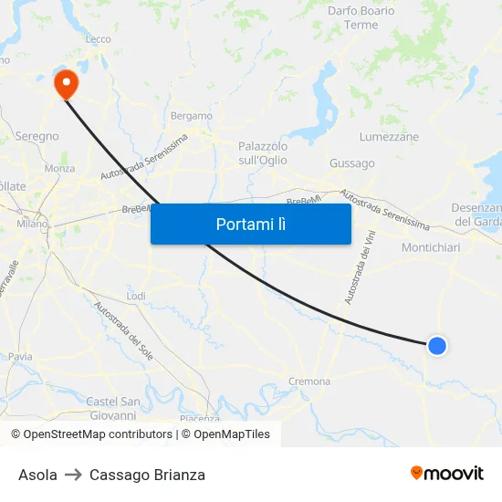 Asola to Cassago Brianza map