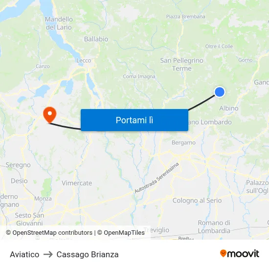 Aviatico to Cassago Brianza map